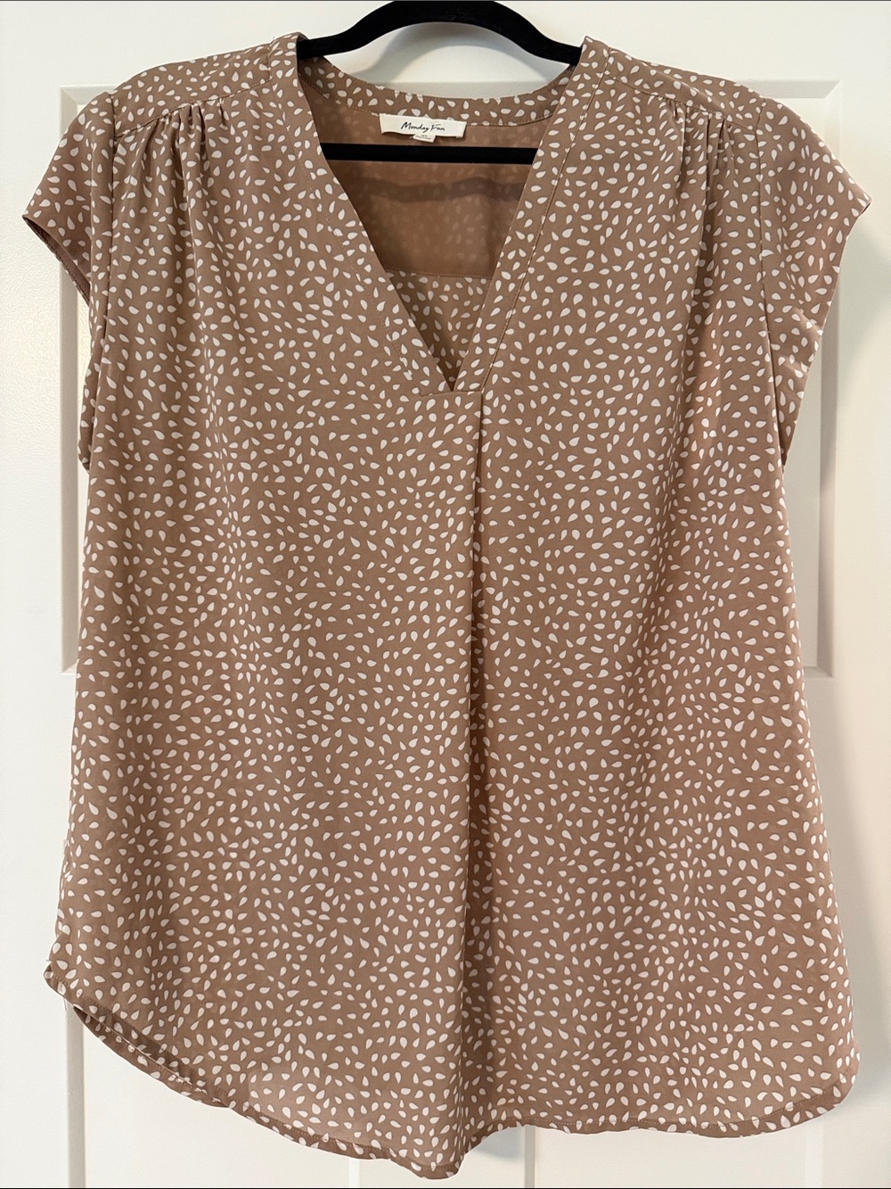 Monday Fun Taupe Dot Print V-Neck Blouse
